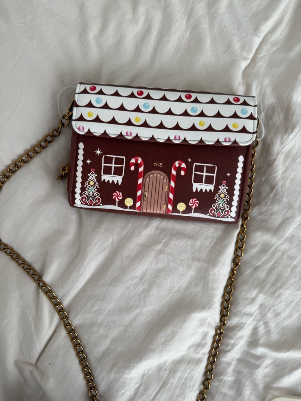 Betsey Johnson Red Gingerbread House Crossbody Bag